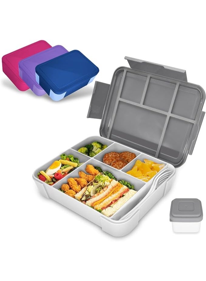 Lunch Box for Kids & Adults, Rectangular, Grey, 1330 ml, 6 Compartments, Leak-proof, Microwave & Dishwasher Safe(Grey) - Image 1
