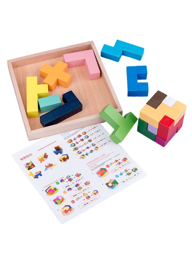 Wooden Early Education Building Blocks Plane Three-dimensional Block Puzzle Parent-child Interactive Enlightenment Development Logical Thinking Toys-Color:MZM-three-dimensional Wooden Box - Image 1