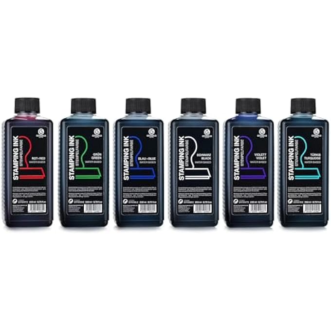 STAMPING INK 5X 250ML, REFILL INK FOR SOAKING STAMP PADS AND STAMP MACHINES, BLACK, BLUE, GREEN, RED, VIOLET WITHOUT OIL - Image 1