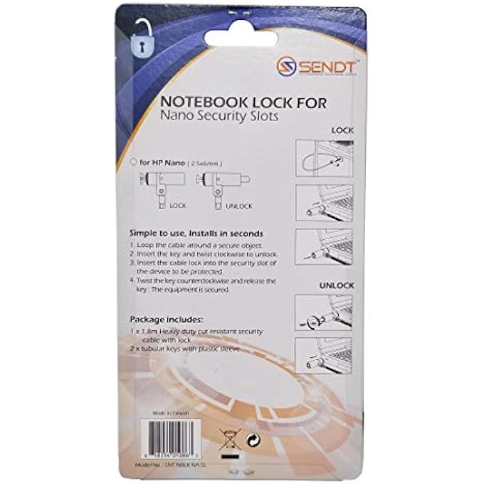 Sendt SILVER NOTEBOOK LAPTOP KEYED LOCK FOR NANO SECURITY SLOTS - Image 3