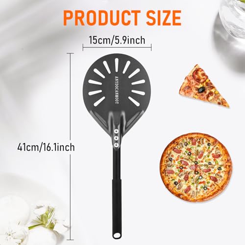 ANYDOCANMOOT Perforated Pizza Peels 6 INCH pizza spatula paddle Long Handle Metal Pizza Spatula for Indoor and Outdoor 6 Inch - Image 3