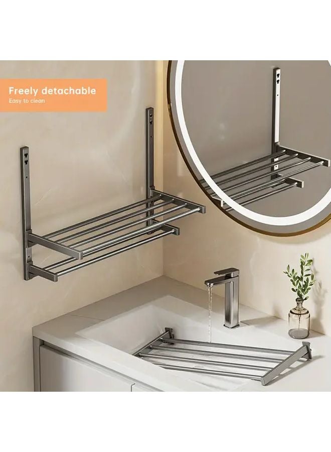 3 طبقة 19 69 بوصة رف منشفة من الفولاذ المقاوم للصدأ مثبت على الحائط تركيب بدون حفر تشطيب كرومي متعدد الطبقات قوي يحمل أحمالاً ثقيلة - Image 3