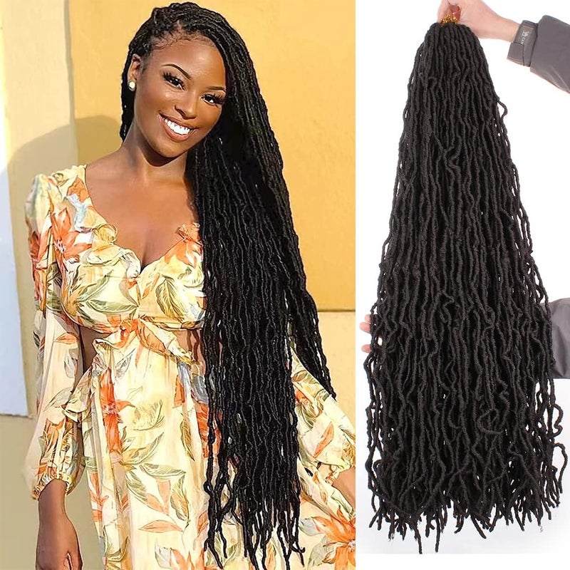 Leeven 30 Inch Soft Locs Crochet Hair for Women Nu Faux Locs Crochet Braids 7 Pack Goddess Faux Locs Crochet Hair Extensions 1B# - Image 1