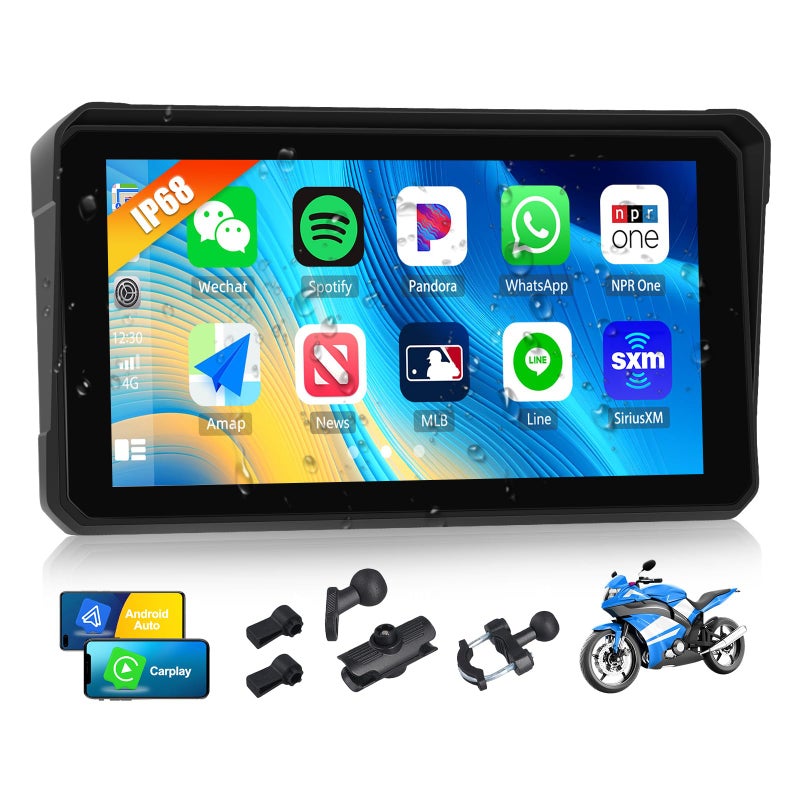 SIXWIN وايرلس لموتوسيكلات CarPlay أندرويد أوتو 6 إنش كاربلاي موتو يدعم TPMS بلوتوث IP68 مقاوم للماء للدراجات النارية GPS ملاحة Siri مساعد جوجل - Image 2