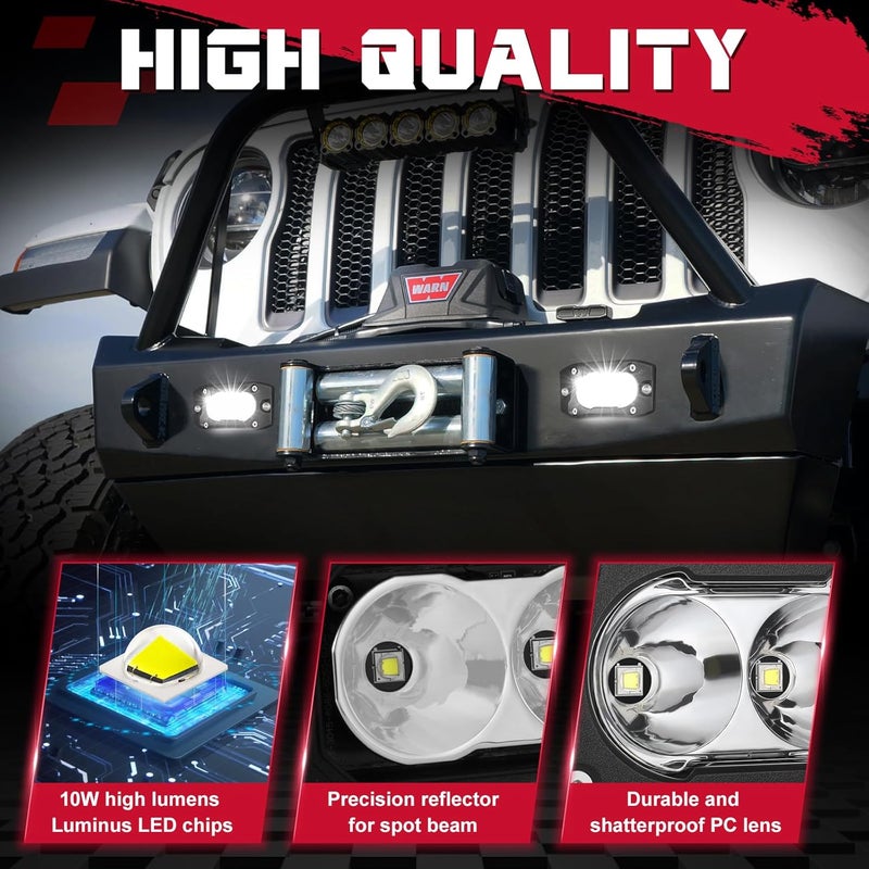 OFFROADTOWN Flush Mount LED Pods - 2PCS 40W Spot Offroad Driving Lights for Trucks, UTV, SUV, ATV - Image 3
