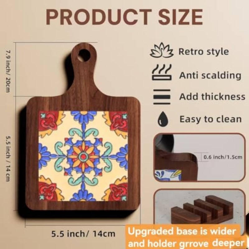 طقم ركائز خشبية مكون من 3 قطع، للأطباق الساخنة والأواني، وقاعدة متعددة الوظائف مع حامل منظم وحامل للهاتف، ووسادة وعاء مقاومة للحرارة لحماية أسطح الطاولة والطاولة - Image 2