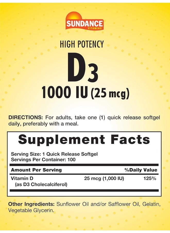 Sundance High Potency Vitamin D3 Softgels 100 Count - Image 2