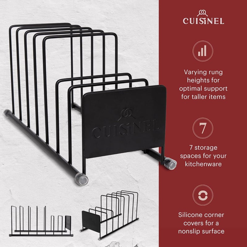 Cuisinel Pot Lid and Dish Organizer Rack - Matte Black Kitchen Storage/Organization Stand - 7-Tier Cabinet/Counter, Cookware, Pots and Pan Lids/Covers, Cutting Board Holder Organizer - Image 2