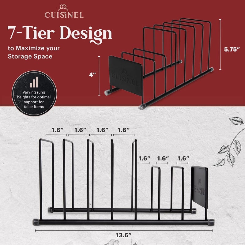 Cuisinel Pot Lid and Dish Organizer Rack - Matte Black Kitchen Storage/Organization Stand - 7-Tier Cabinet/Counter, Cookware, Pots and Pan Lids/Covers, Cutting Board Holder Organizer - Image 3