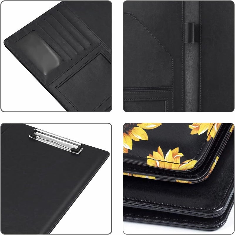 WAVEYU Portfolio Case for Women, Cute Padfolio Cover Folder, Conference/Resume/Legal Document Organizer with Letter/A4 Size Clipboard Hardboard, Business Card Holders, Document Sleeve, Sunflower - Image 5