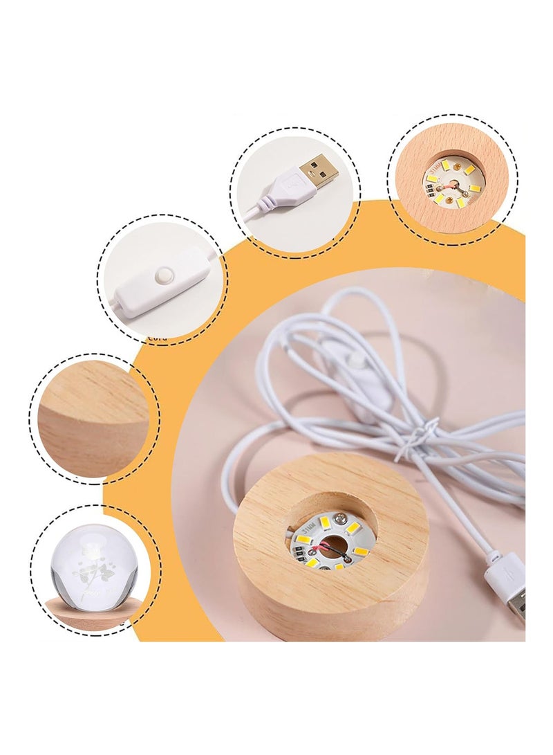 3D Rose Crystal Ball Kids Night Light Glass Ball Night Light with Wooden Base Fantasy Decoration Crystal Ball Gift LED Galaxy Planet Night Light Birthday Gift（rose flower） - Image 3