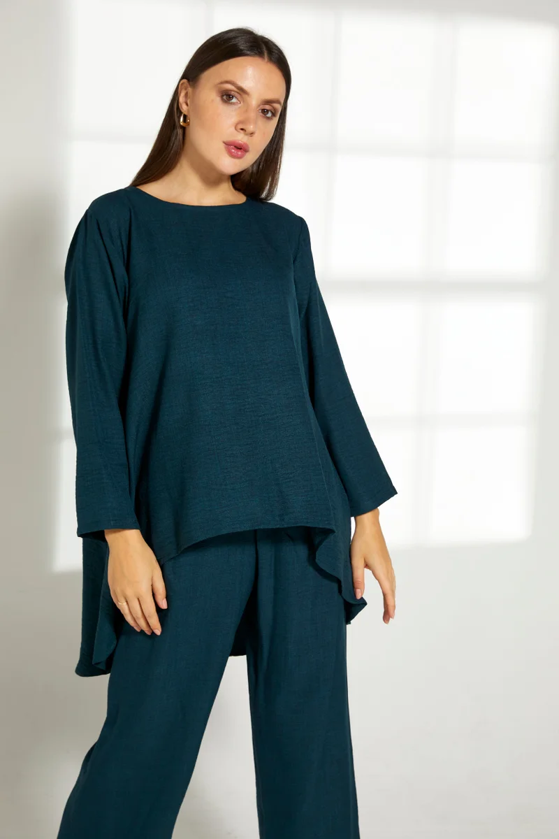 Moistreet Asymmetric Boat Neck Top & Pants Set