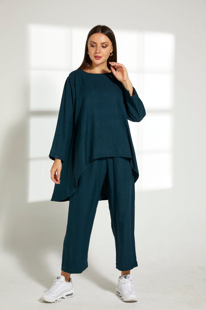 Moistreet Asymmetric Boat Neck Top & Pants Set - Image 5