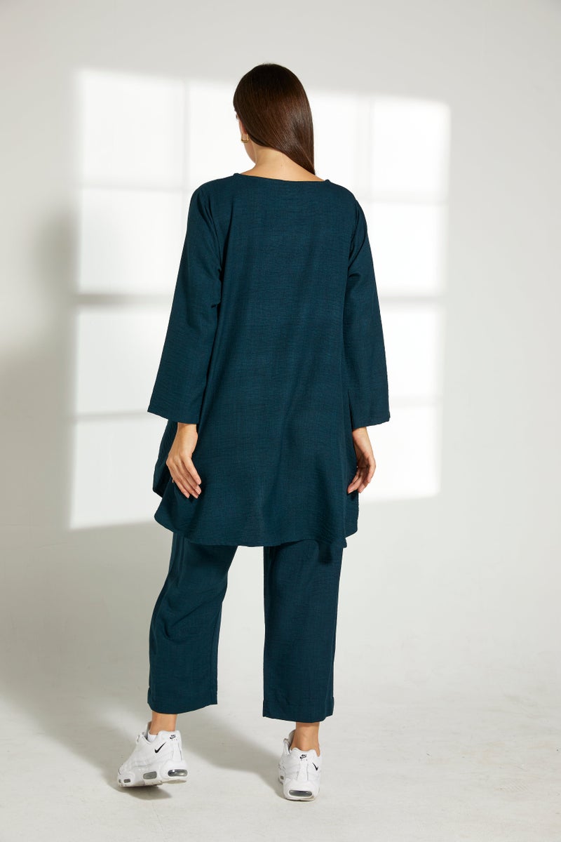 Moistreet Asymmetric Boat Neck Top & Pants Set - Image 3