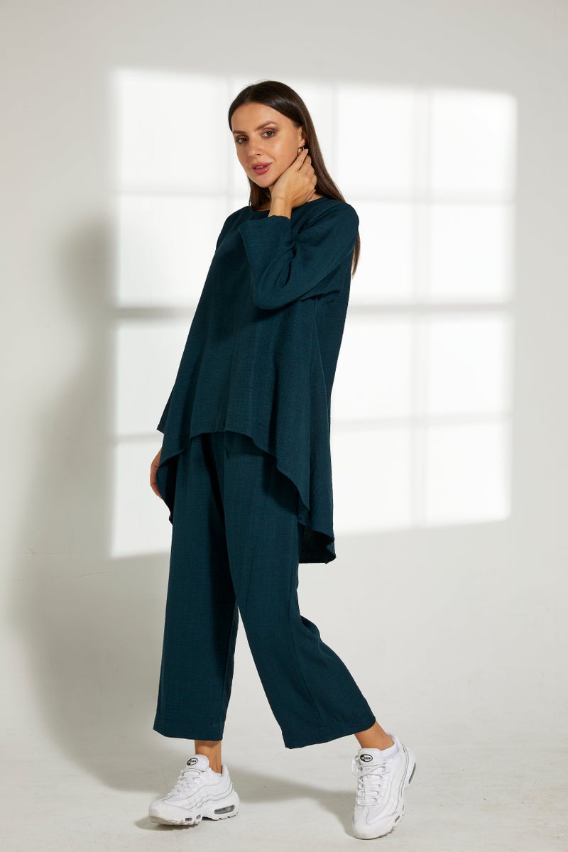 Moistreet Asymmetric Boat Neck Top & Pants Set - Image 4