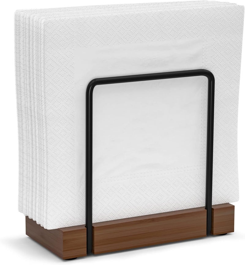 Wican Napkin Holder for Table, Bamboo Iron Standing Napkin Dispenser for Dining Table Farmhouse Cocktail Picnic Rustic Wood Holders All Kitchen Dining Room Decor Black & Brown - Image 1