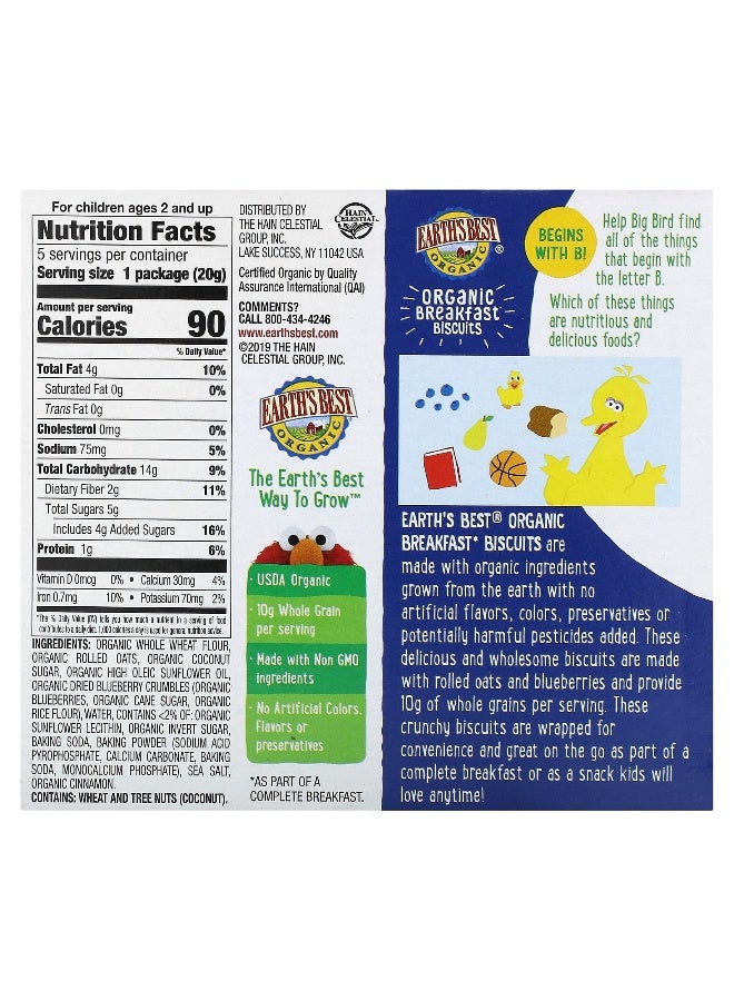 EARTHS BEST Earth's Best, Organic Breakfast Biscuits, 2 Years and Up, Blueberry, 5 Packs, 0.7 oz (20 g) Each  - Image 2
