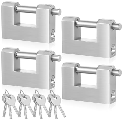 Blulu 4 Pack Heavy Duty Lock for Shipping Container with Stainless Steel Keys Stainless Steel DShaped Padlock for Garage Door Shed Storage Unit Locker and Warehouse 80mm - Image 1