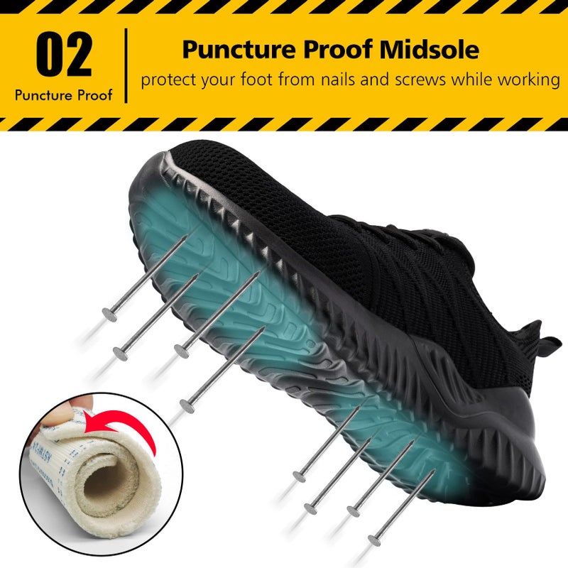 Tinefiy Steel Toe Shoes for Women Lightweight Comfortable Slip Resistant Safety Work Sneakers Cushion Puncture Proof Shoes Indestructible Shoe Size 8 - Image 3