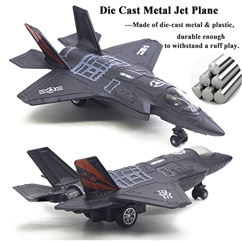OTONOPI Fighter Jet Military Plane Model F35 Aircraft Army Air Force Diecast Metal Pull Back Bomber Attack Plane with Lights and Sounds for Kids or Commemorate Collection - Image 5