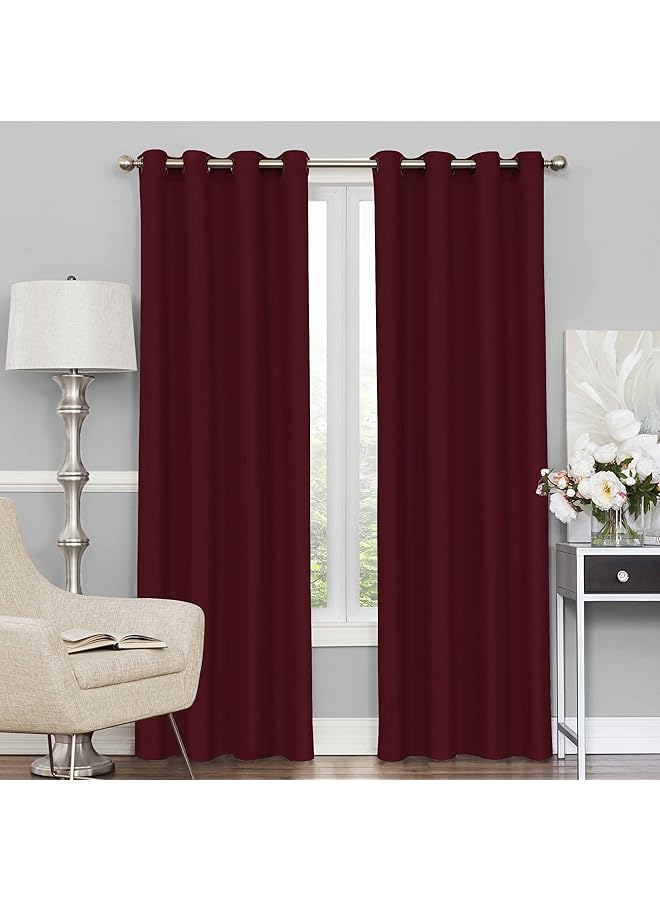 The Bros Blackout Curtains, for Living/Bedroom. Premium Faux Silk, Rich Polyester. Light Blocking, Thermal Insulation, Noise Reduction. Grommet. Dark Red, 2 Panels, 215cm/7ft - Image 1