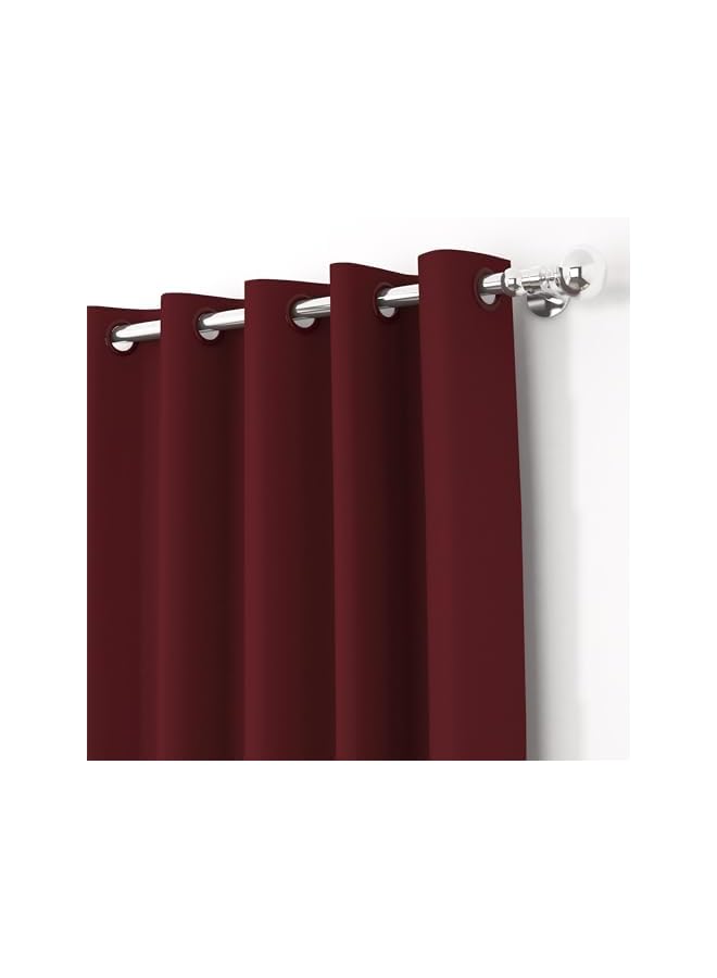 The Bros Blackout Curtains, for Living/Bedroom. Premium Faux Silk, Rich Polyester. Light Blocking, Thermal Insulation, Noise Reduction. Grommet. Dark Red, 2 Panels, 215cm/7ft - Image 2