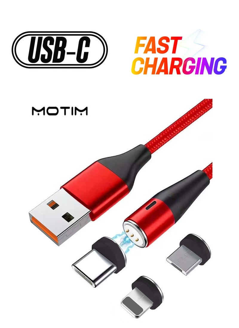 Motim Magnetic Fast Charging Cable 3-In-1 Data Transfer Capable & USB Charger Compatible With Micro USB Type C And All Product Device (Lightning/Type-C/Micro)  - Image 1