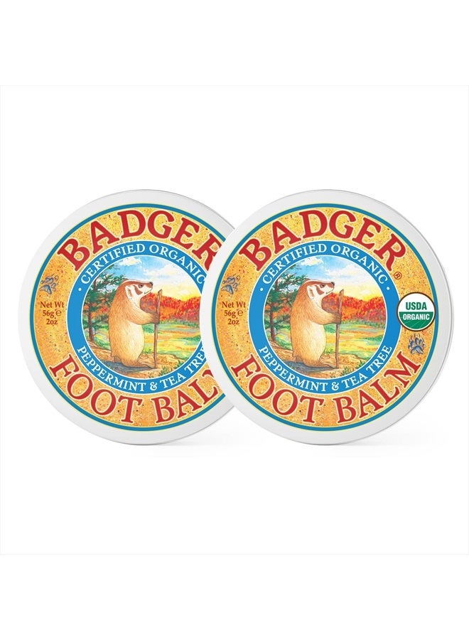 Badger Foot Balm, Organic Tea Tree & Olive Oil Foot Care for Dry Cracked Heels, Cracked Heel Repair for Dry Cracked Feet, Foot Cream Heel Balm, 2 oz (2 Pack) - Image 1