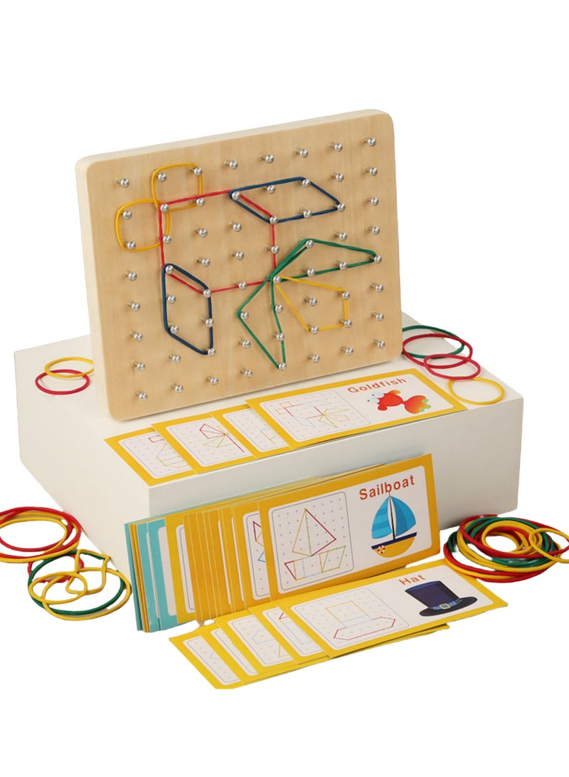NOVOLAN NOVOLAN Wooden Geoboard for Geometry Learning, Educational Math Manipulatives with 30 Double-Sided English Word Pattern Card, Shape Puzzle Matrix Size 17.5x13.5cm, Parent-Child Interactive Games  - Image 1