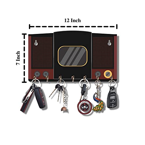 Webelkart Premium HD UV Printed Retro Speaker Shaped Keys Wooden Key Holder (12 Inch x 7 Inch, Wood, Multicolor)- 7 Hooks - Image 3