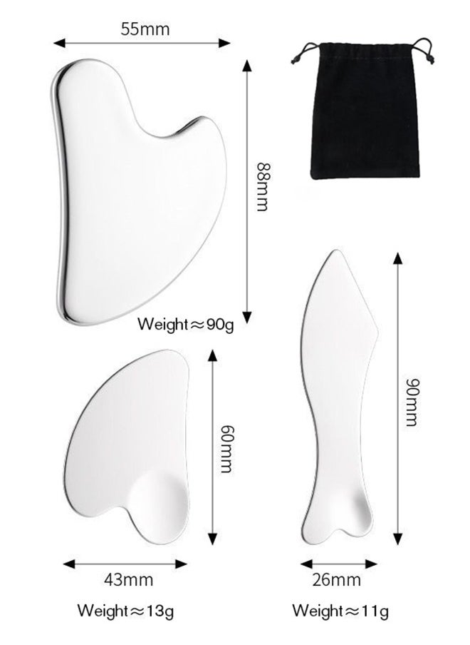 Generic 3pcs Stainless Steel Gua Sha - Metal, Gua Sha Facial Tools Stainless Steel, Reduce Puffiness, Lymphatic Drainage, Facial Tension, Durable Stainless Steel Gua Sha Tool  - Image 1