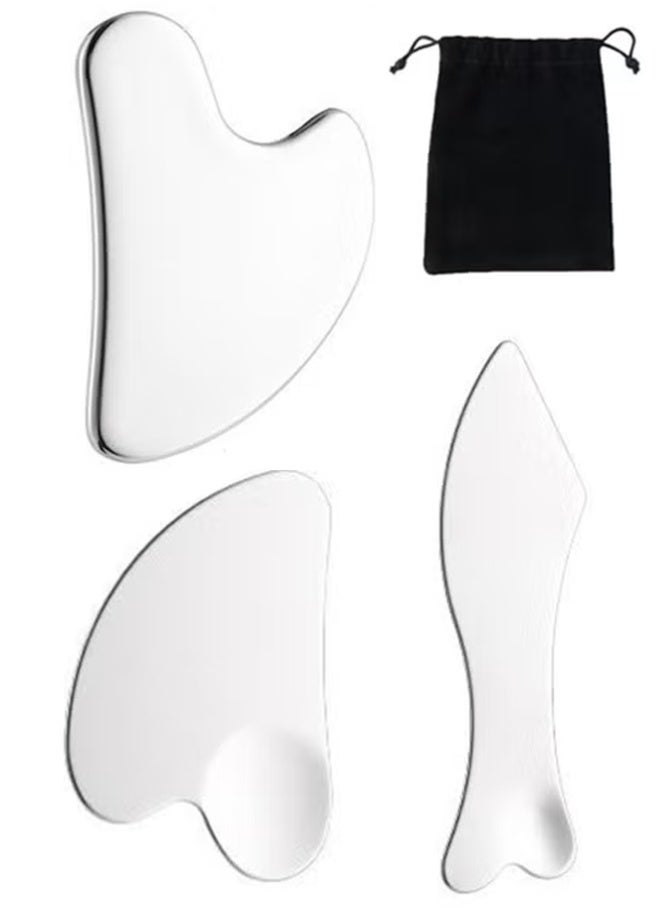 3pcs Stainless Steel Gua Sha - Metal, Gua Sha Facial Tools Stainless Steel, Reduce Puffiness, Lymphatic Drainage, Facial Tension, Durable Stainless Steel Gua Sha Tool - Image 1