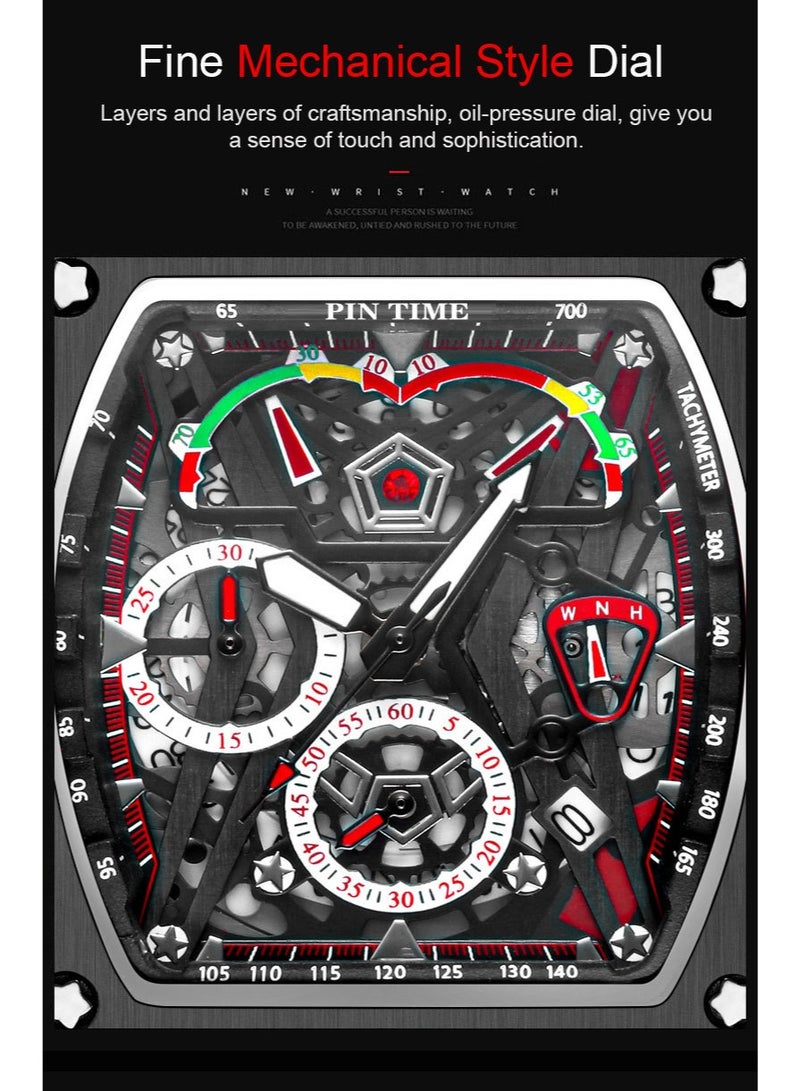 PINTIME Fashion Mens Watch Hallow Punk Chronograph Sports Wristwatch Luxury Designer Mens Watch - Image 3