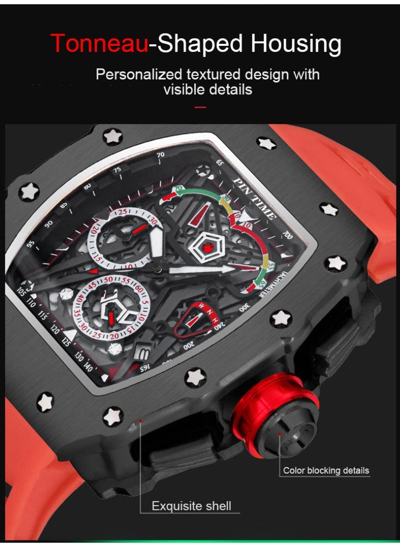 PINTIME Fashion Mens Watch Hallow Punk Chronograph Sports Wristwatch Luxury Designer Mens Watch - Image 4