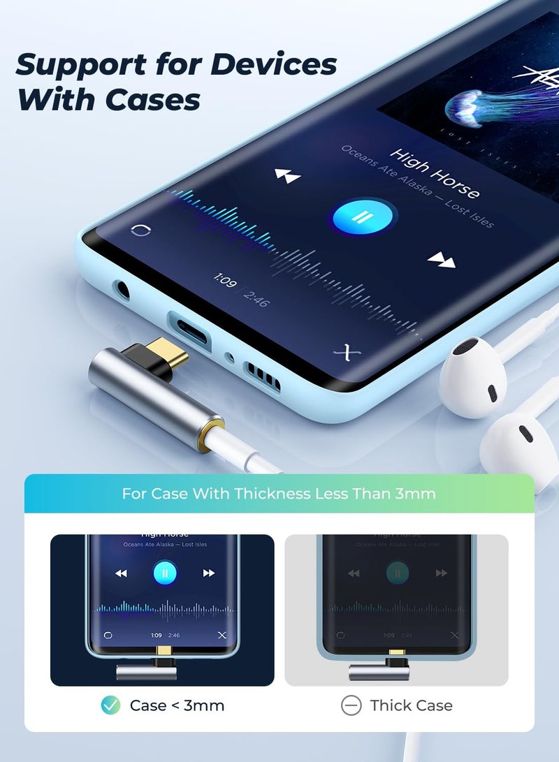 KASTWAVE 2 Pack USB C to 3.5mm Audio Adapter Type C Aux Headphone Jack DAC Stereo Mic HiFi Right Angle Dongle For iPad Pro Air 5 4, Pixel 7 Pro, Galaxy S23 S23+ S23 Ultra S22 S21 S20 - Image 3