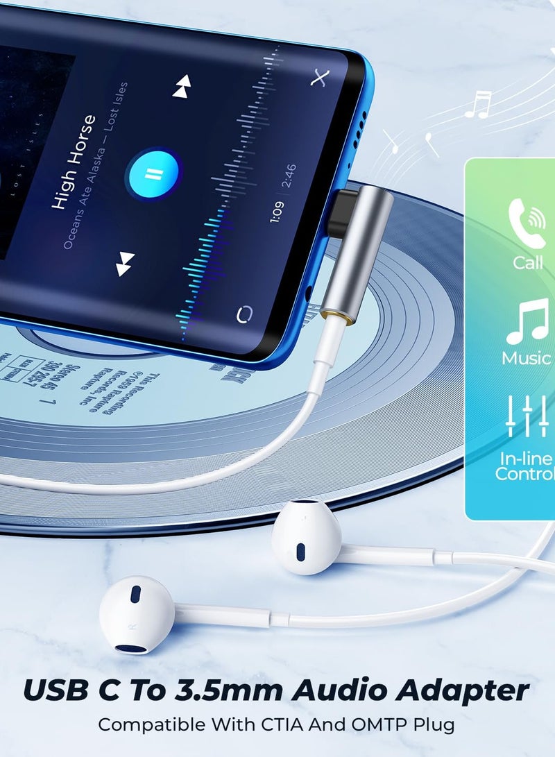 KASTWAVE 2 Pack USB C to 3.5mm Audio Adapter Type C Aux Headphone Jack DAC Stereo Mic HiFi Right Angle Dongle For iPad Pro Air 5 4, Pixel 7 Pro, Galaxy S23 S23+ S23 Ultra S22 S21 S20 - Image 5