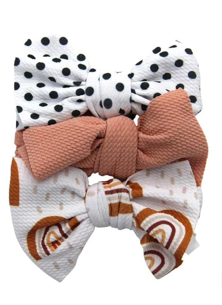 Bambimici Mira Assorted Big Ribbon Bow Headband For Babies Black & White Polka Dots Print