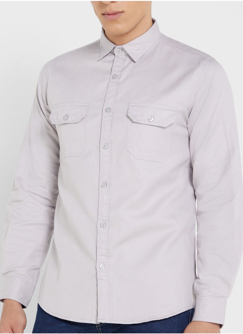 Seventy Five - Pure Cotton Casual Double Pocket Shirt - Image 1