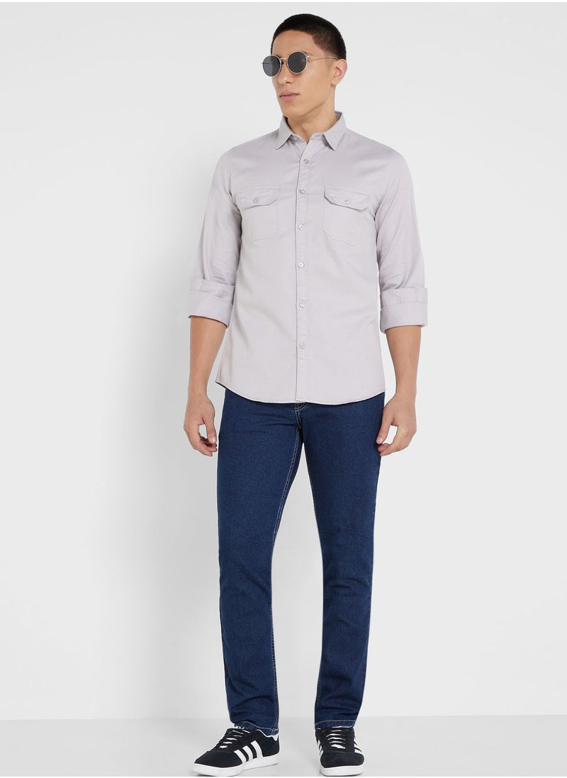 Seventy Five - Pure Cotton Casual Double Pocket Shirt - Image 1