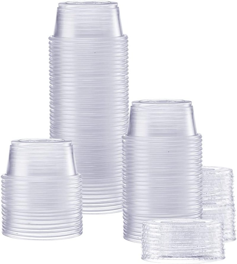 Gusto [2 oz.-100] Count Clear Disposable Plastic Portion Cups with Lids - Soufflé Cups, Jello Shot Cups With Lids, Clear Plastic Containers Perfect for salad Dressing and More- Formerly Comfy Package - Image 1