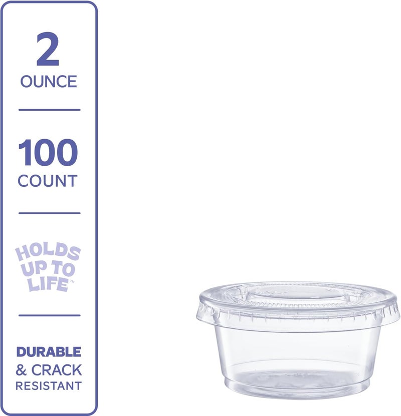 Gusto [2 oz.-100] Count Clear Disposable Plastic Portion Cups with Lids - Soufflé Cups, Jello Shot Cups With Lids, Clear Plastic Containers Perfect for salad Dressing and More- Formerly Comfy Package - Image 2
