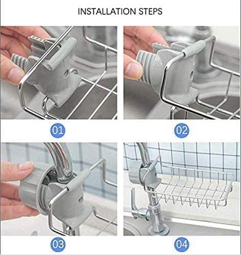 Stainless Steel Faucet Rack Adjustable Snap-On Faucet Rack for Kitchen & Bathroom Over-the-Faucet Sponge Holder Shelf for Soap, Scrubbers, Brushes  - Image 2