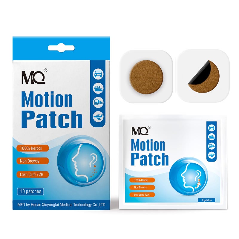 MQ Motion Sickness Patch,10 Count,Non Drowsy Sea Sickness Patches Behind Ear for Cruise Ship Travel, Waterproof Car Sick Patches Fast Acting & Long Last 72H - Image 1