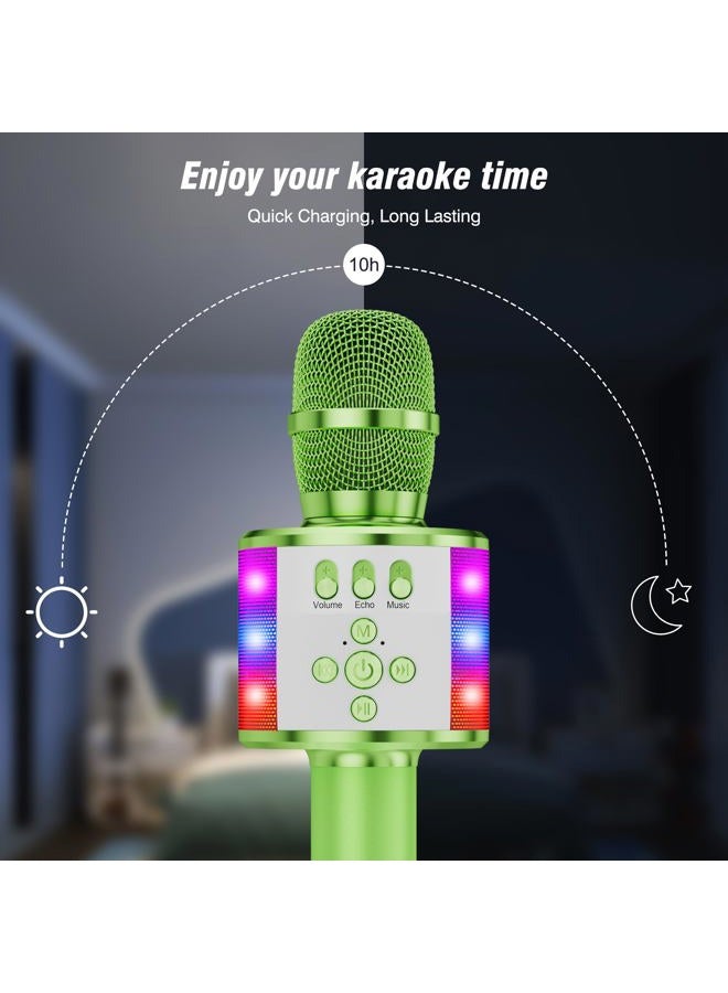BONAOK Karaoke Microphone for Kids & Adults - Bluetooth Microphones Singing Mic with Disco Lights, Echo Effect, Built-in Speaker Portable Karaoke Player for Party Travel Gifts Q78(Green) - Image 3