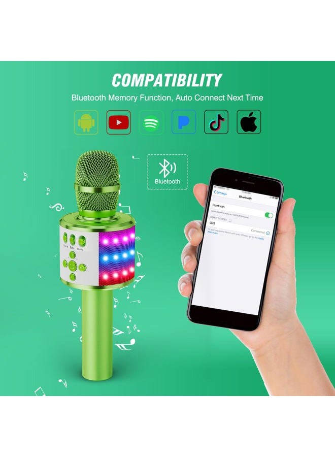 BONAOK Karaoke Microphone for Kids & Adults - Bluetooth Microphones Singing Mic with Disco Lights, Echo Effect, Built-in Speaker Portable Karaoke Player for Party Travel Gifts Q78(Green) - Image 4