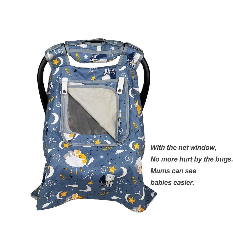 ICOPUCA Car Seat Covers for Babies & Newborn Nursing Cover, Multi in 1 Cozy Baby car seat Covers-carseat Canopy, All Seasons Winter Suitable, Smart Opening, Sturdy Fasten Loop, Neutral, Cotton & White Minky; - Image 3