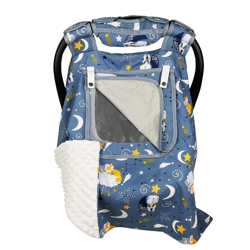 ICOPUCA Car Seat Covers for Babies & Newborn Nursing Cover, Multi in 1 Cozy Baby car seat Covers-carseat Canopy, All Seasons Winter Suitable, Smart Opening, Sturdy Fasten Loop, Neutral, Cotton & White Minky; - Image 1