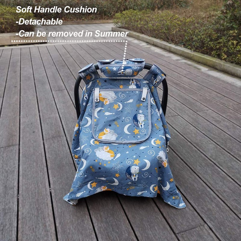 ICOPUCA Car Seat Covers for Babies & Newborn Nursing Cover, Multi in 1 Cozy Baby car seat Covers-carseat Canopy, All Seasons Winter Suitable, Smart Opening, Sturdy Fasten Loop, Neutral, Cotton & White Minky; - Image 2