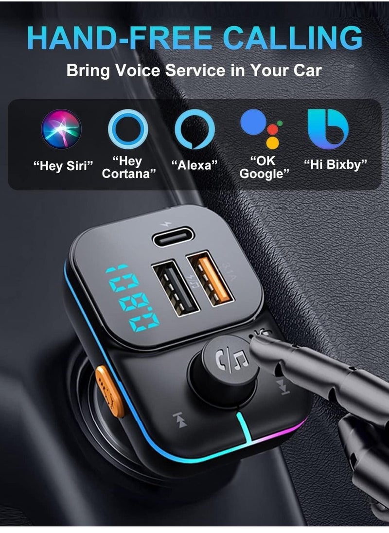 SYOSI Bluetooth Car Adapter FM Bluetooth Transmitter Car Radio Car Bluetooth Transmitter PD + QC Quick Charge 8 RGB LED 3 USB Ports Handsfree Calls Bluetooth 5.0 Supports TF Card and U-Disk  - Image 3