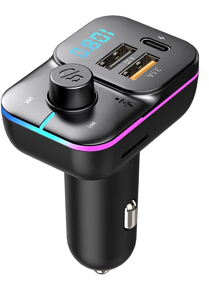 SYOSI Bluetooth Car Adapter FM Bluetooth Transmitter Car Radio Car Bluetooth Transmitter PD + QC Quick Charge 8 RGB LED 3 USB Ports Handsfree Calls Bluetooth 5.0 Supports TF Card and U-Disk  - Image 1